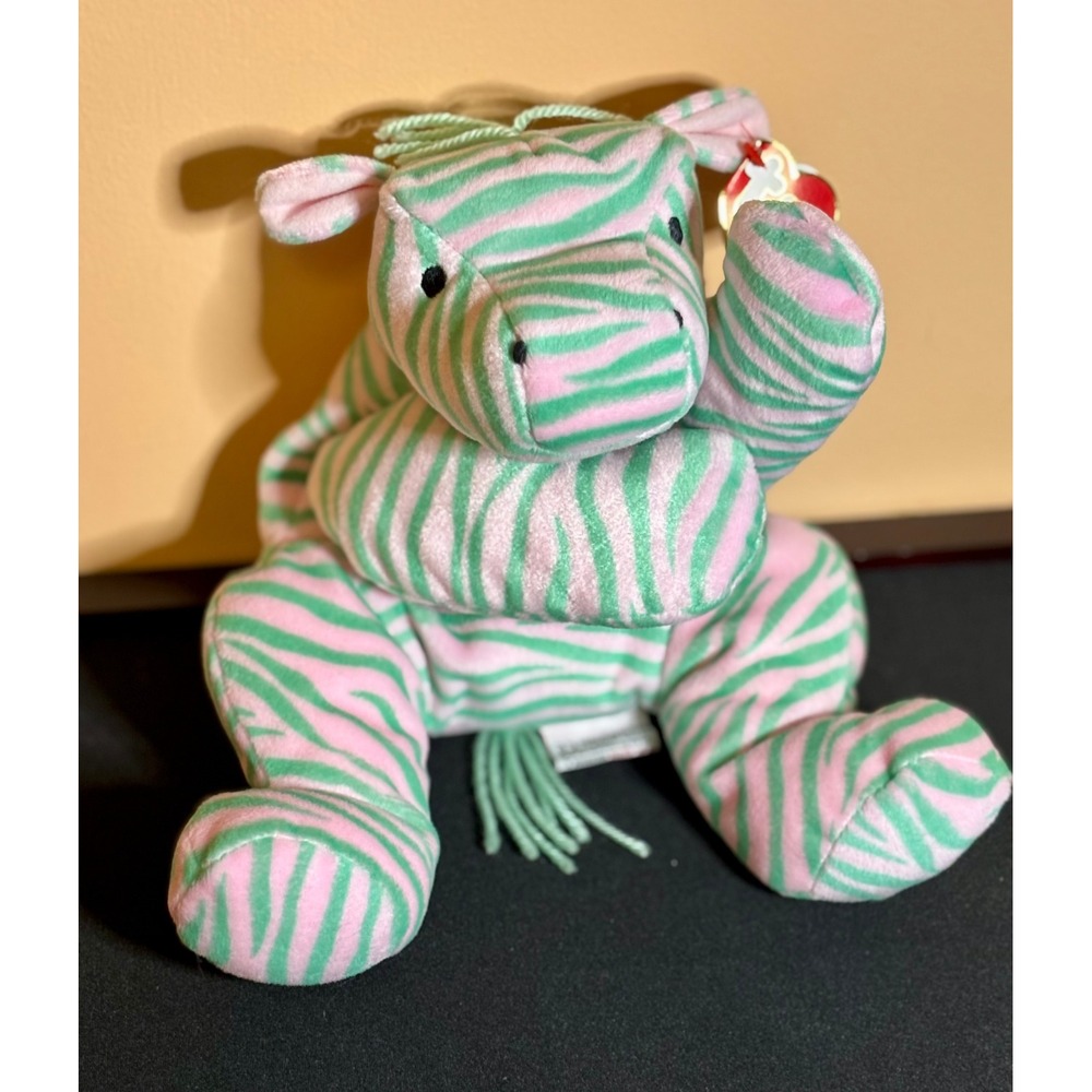 NWT Ty Pillow Pals Zulu Zebra Pink Green Striped Plush 1998 VTG Stuffed Animal